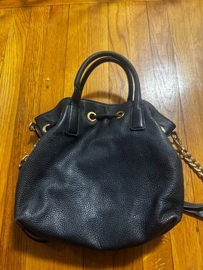 Michael Kors Black Pebbled Leather Drawstring Tote with Gold Hardware